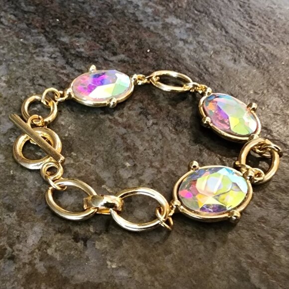 Etsy Iridescent Crystal Beaded Gold Tone Bracelet - Picture 4 of 14